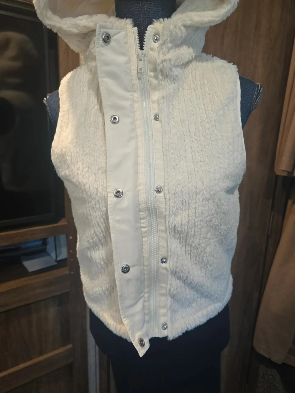 BKE Cream Hooded Quilted Vest